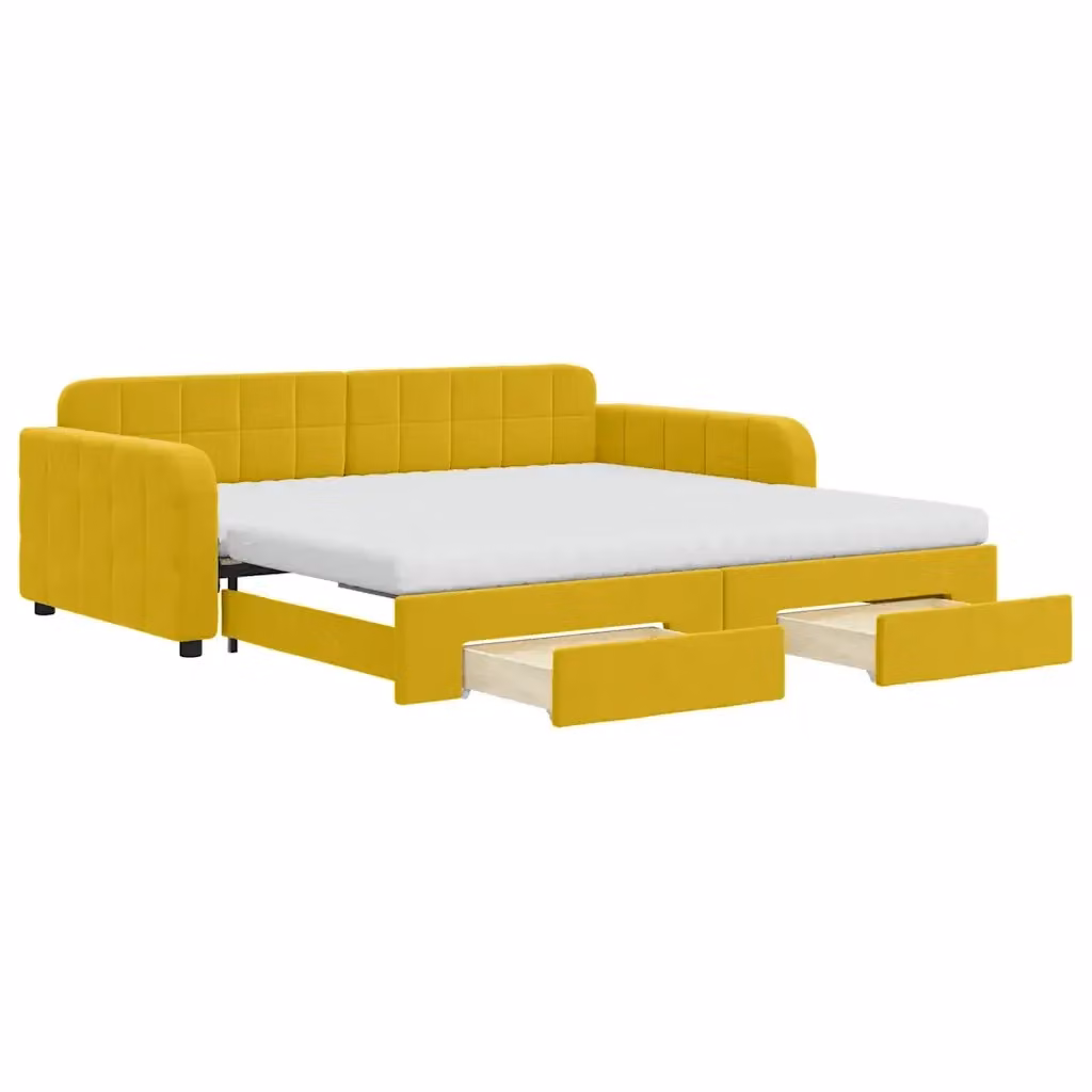 Divano Letto Estraibile con Cassetti vidaXL in Velluto Giallo L/P/H: 223 x 110 x 71 cm, Dimensioni Letto: 100 x 200 cm – 2