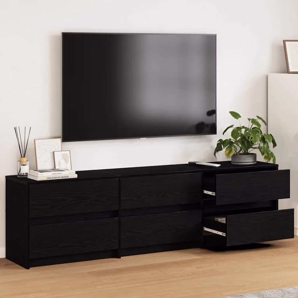 vidaXL Unità TV moderna in legno MDF color nero e rovere con illuminazione integrata L: 180 cm, P: 34 cm, H: 50 cm