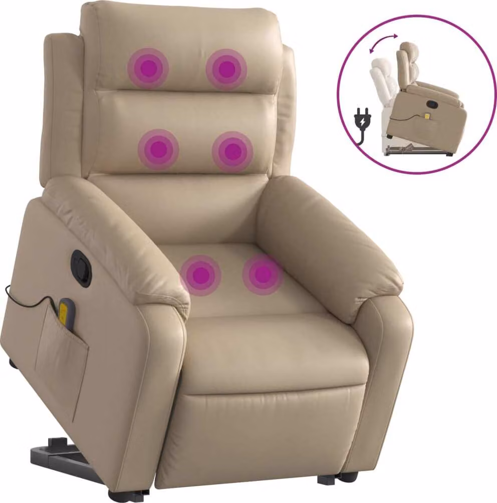 Poltrona Alzapersone Massaggi Reclinabile Cappuccino Pelle finta