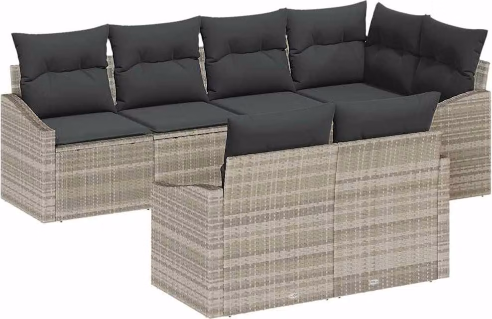 Set di divani con cuscino 7 pcs Grigio chiaro polyrattan
