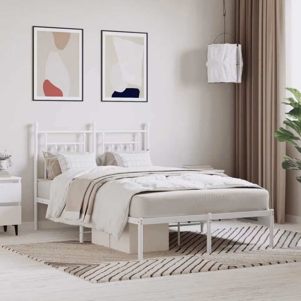 vidaXL Struttura letto con testata in metallo bianco 120x200 cm - Struttura letto - Cornici letto - Struttura letto - Letto