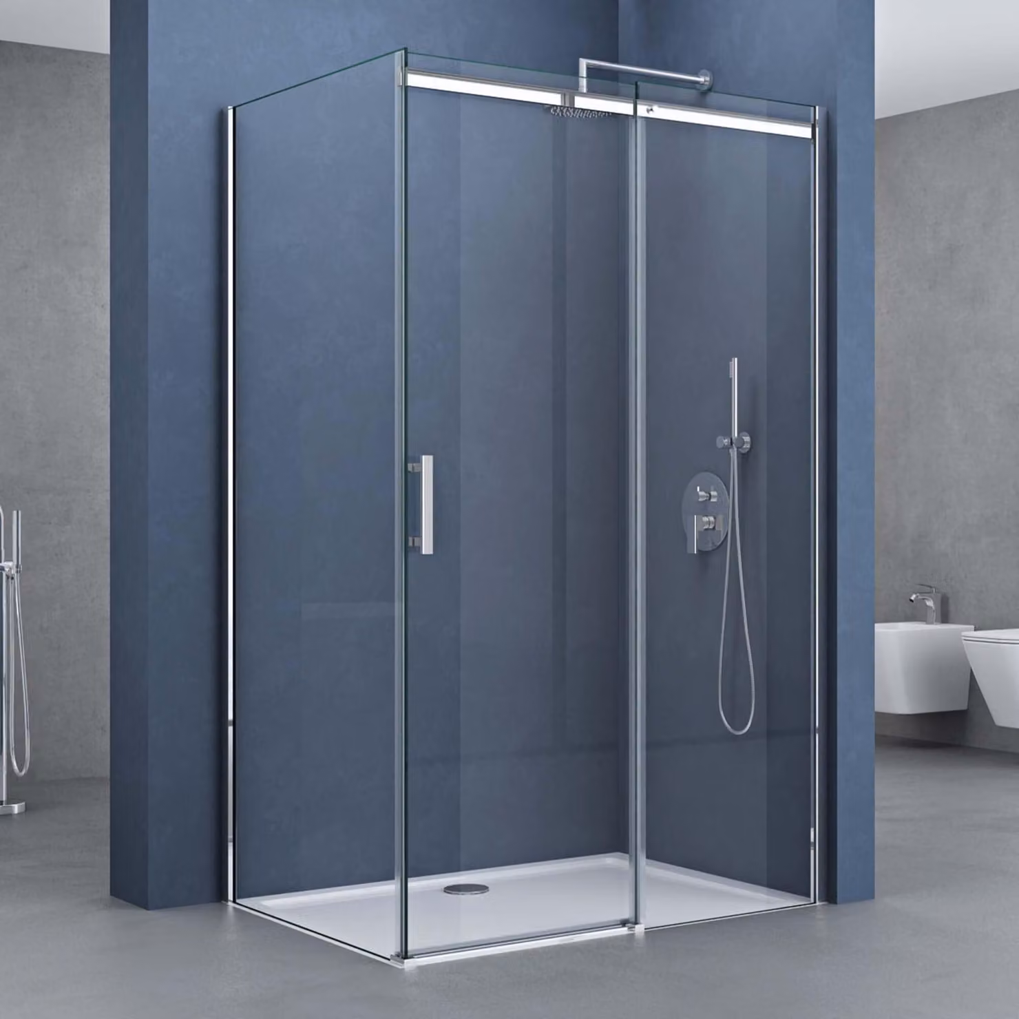 doporro Box Doccia Angolare 90x120x195cm Cromato Cabina Doccia con Porta Scorrevole in Vetro di Sicurezza ESG Trasparente Rivestimento Easy-Clean, Inclusa Piatto Doccia, Ravenna18k