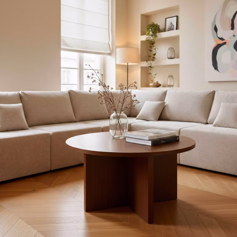 Tavolino rotondo scandinavo 80 cm effetto legno scuro - Oviala Cassidy