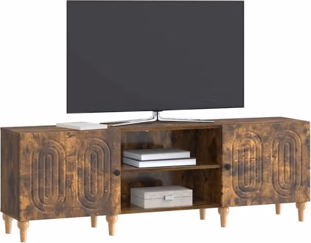 Mobile TV moderno in legno ingegnerizzato color rovere fumo, L 150 x P 31 x H 50 cm