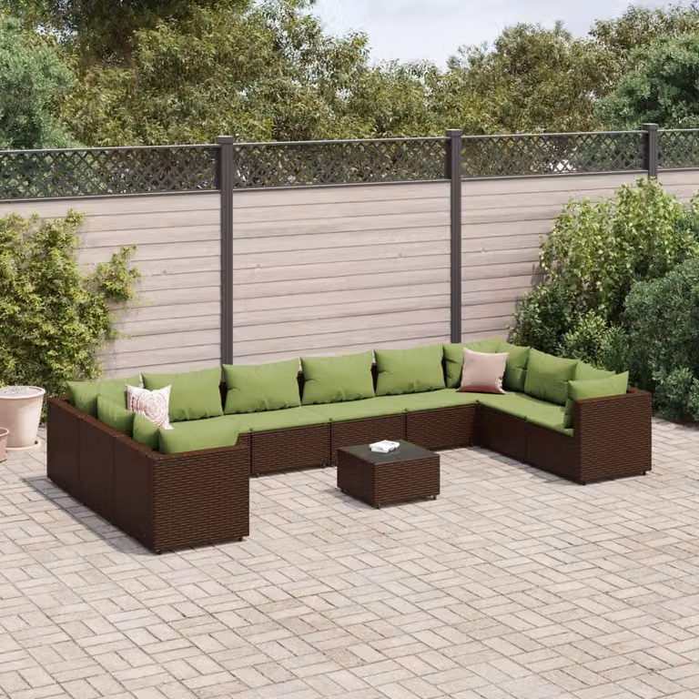 Maison Exclusive - Set da giardino da 11 pezzi con cuscini, in polyrattan marrone