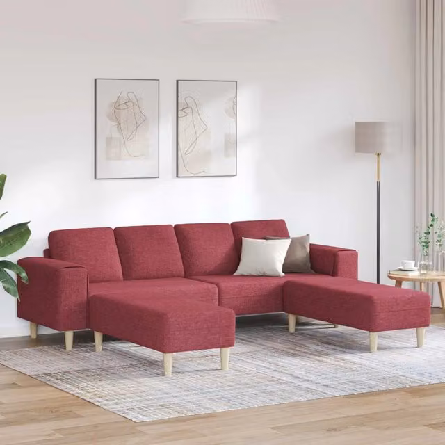 Divano da soggiorno vidaXL in tessuto rosso con cuscini, L: 250 cm, P: 188 cm, H: 76 cm
