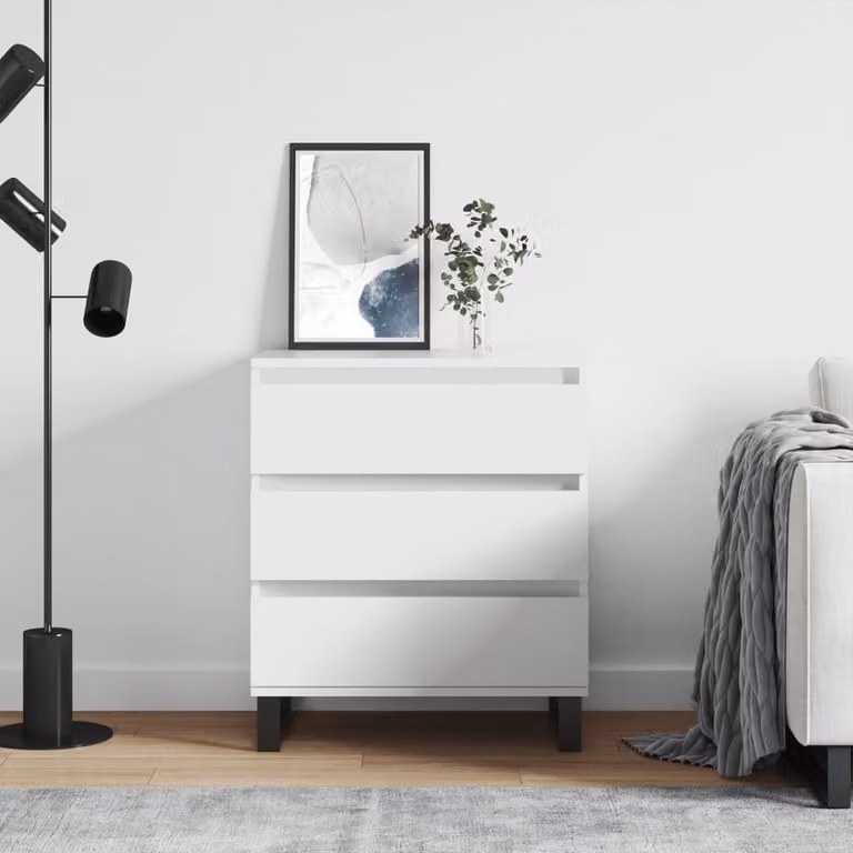 Credenza moderna bianca vidaXL a parete in legno e metallo L 60 cm, P 35 cm, H 70 cm