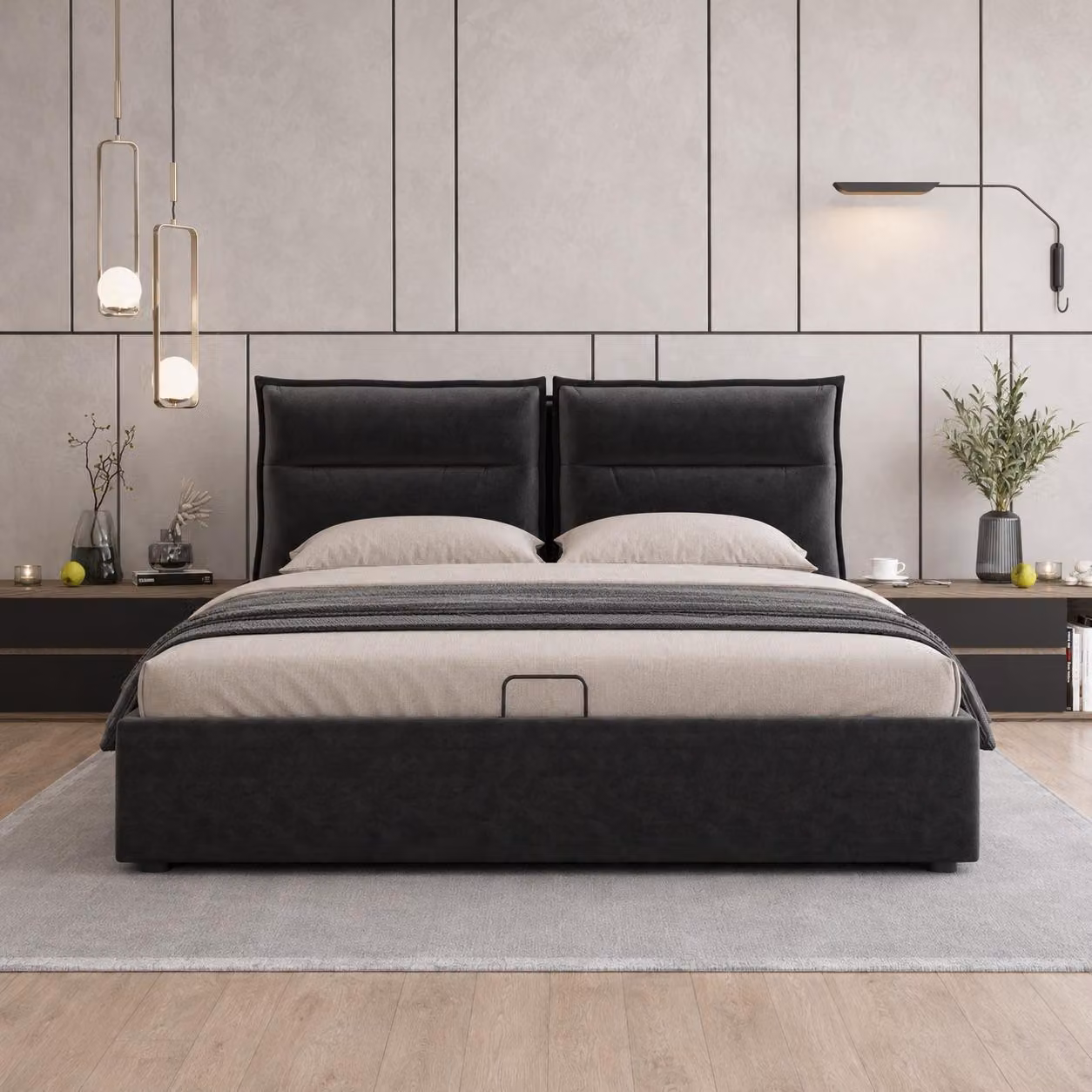 Letto imbottito Flieks 140x200cm con rete a doghe, letto a molle idrauliche con rete e contenitore, letto contenitore in velluto letto matrimoniale letto per ragazzi