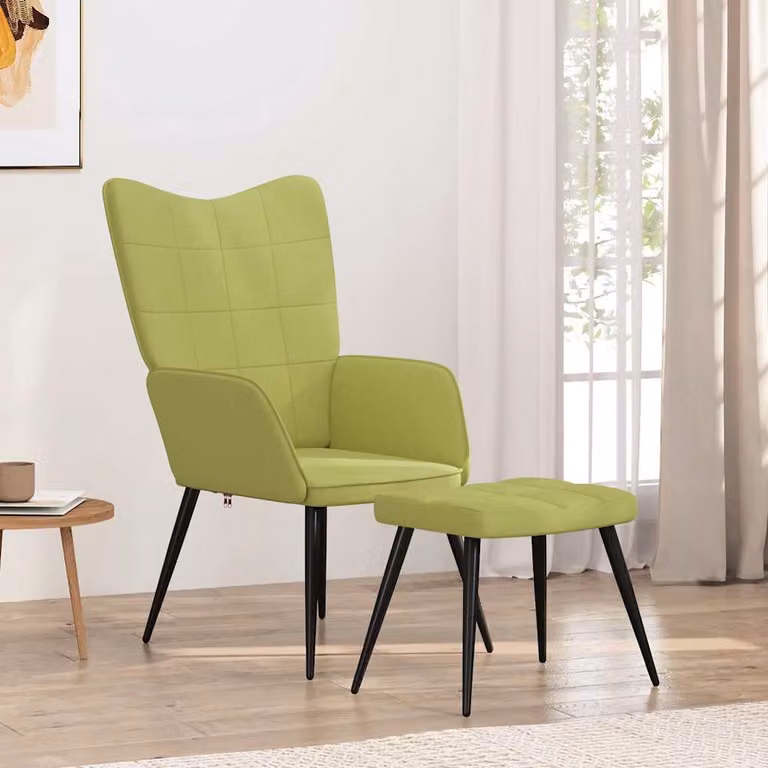 vidaXL Sedia Relax con Sgabello Verde in Tessuto e Struttura in Metallo