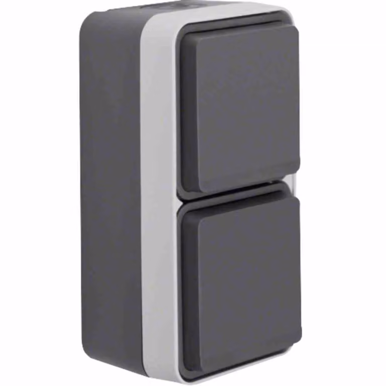 Berker 47703525 Presa di corrente con contatto di messa a terra, a 2 ingressi IP55 da superficie grigio/grigio chiaro opaco W.1 con coperchio incernierato montaggio verticale