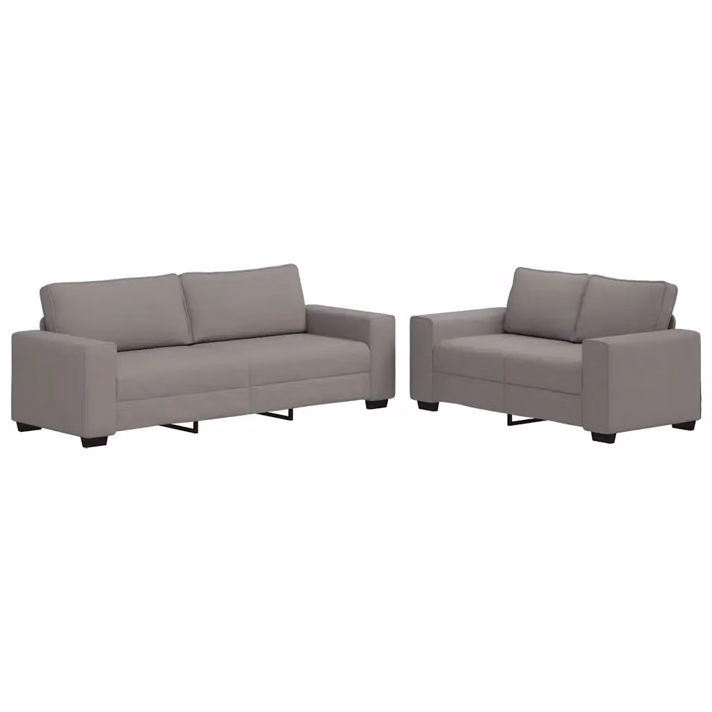 Set di divani vidaXL composto da un divano a 2 posti e uno a 3 posti in tessuto beige e grigio con cuscini coordinati e braccioli per soggiorno – 2