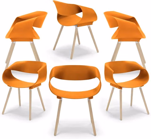 Set 6 sedie in polipropilene DILETTA con gambe in faggio, resistente ai raggi UV, design moderno, ideale per sala da pranzo, cucina, sala d’attesa, bar, ristoranti, colore Petrolio