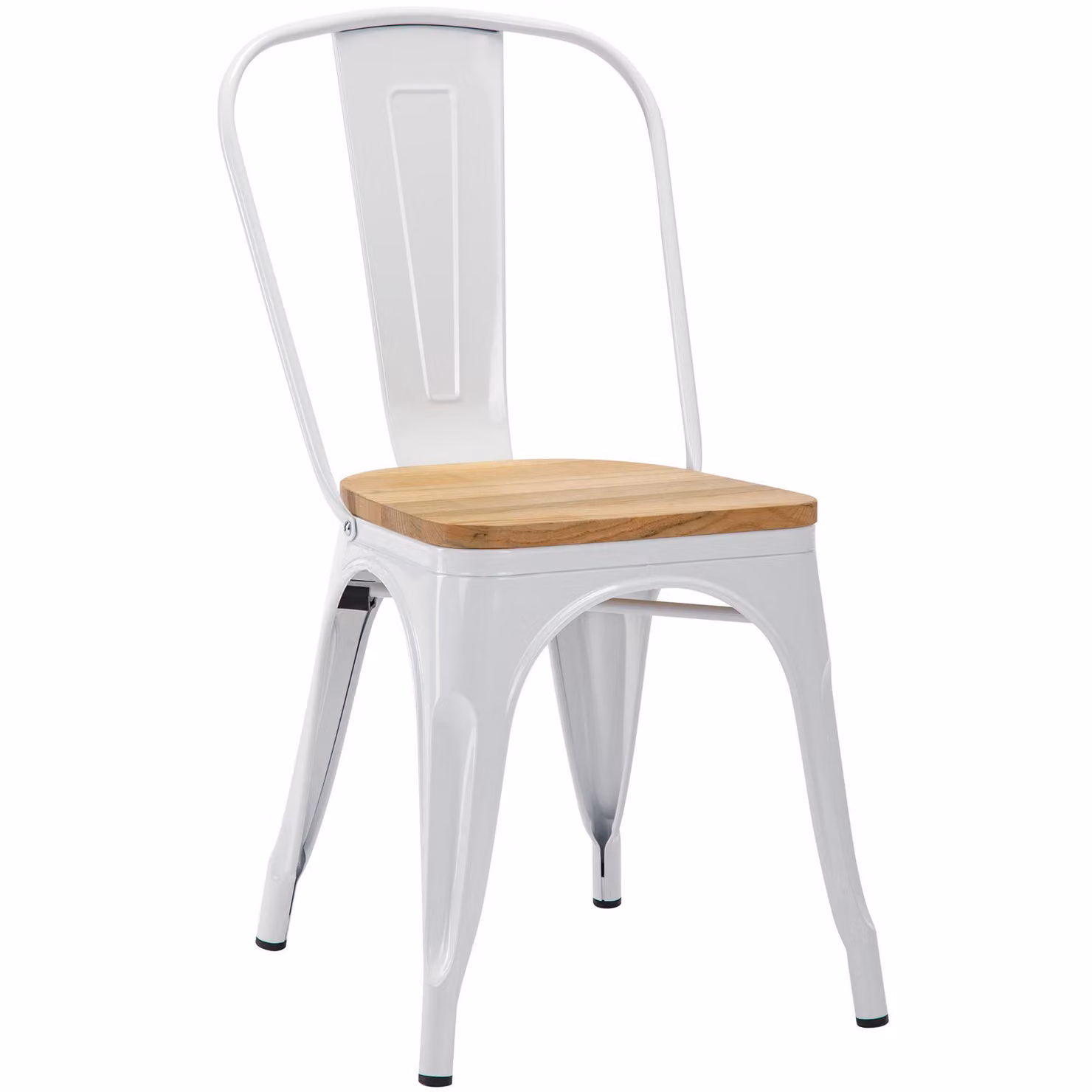 Sedia da cucina Sedia da pranzo in METALLO seduta in legno impilabile, colore:bianco+legno naturale, materiale:metallo