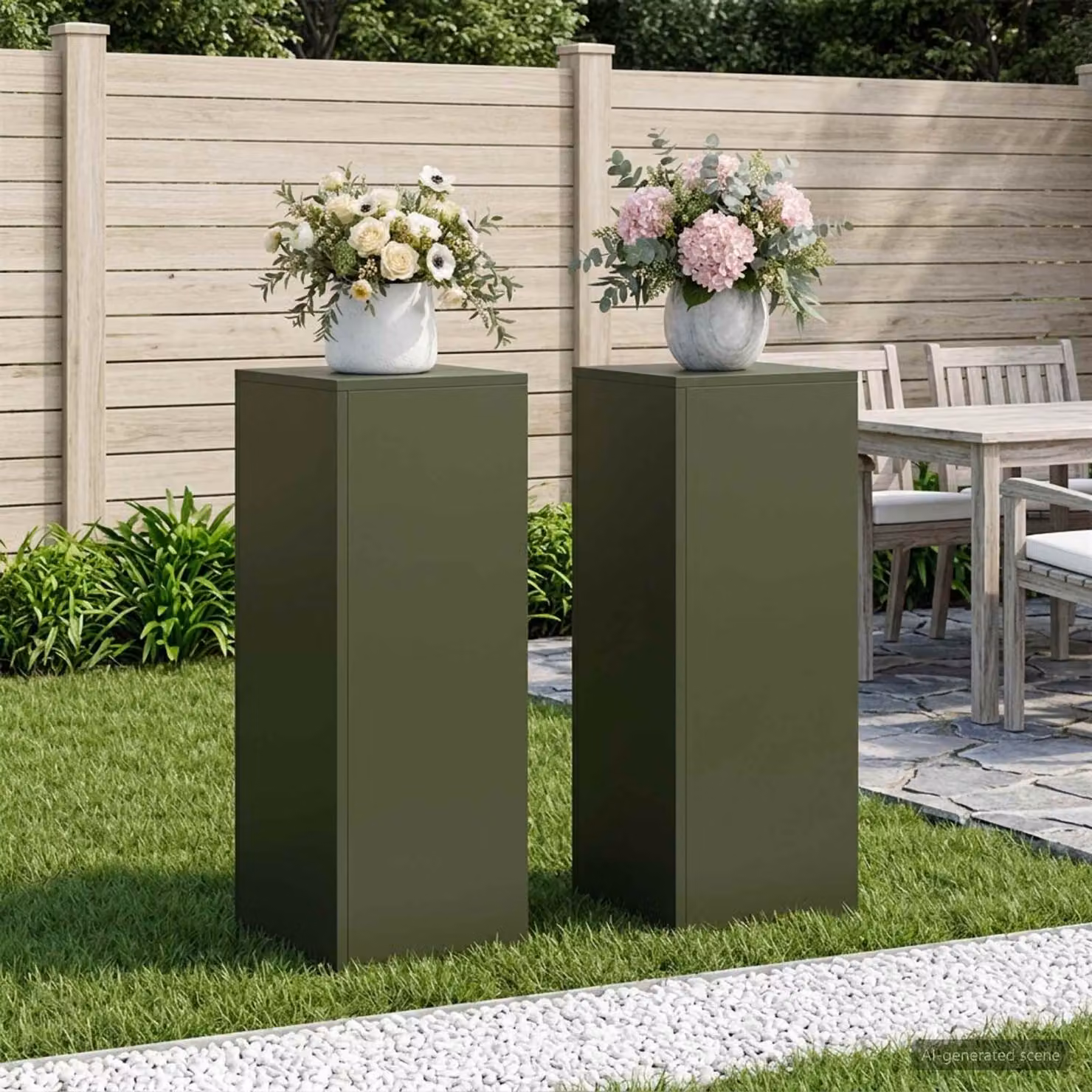Set di 2 supporti per piante vidaXL in metallo verde opaco, L/P/H: 30 x 30 x 80 cm