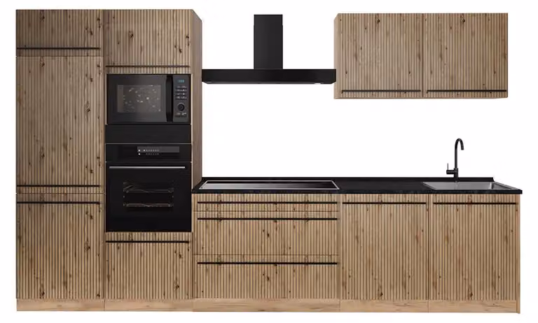 Cucina componibile Vicco R-Line Rovere artigianale/Rovere dorato 340 cm piano di lavoro Antracite, Model 67337