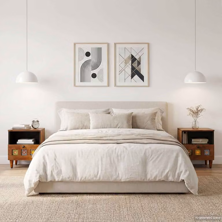 Set di 2 Armadi da Notte Moderni vidaXL in Legno di Mango Marrone L: 40 cm, P: 33 cm, H: 46 cm