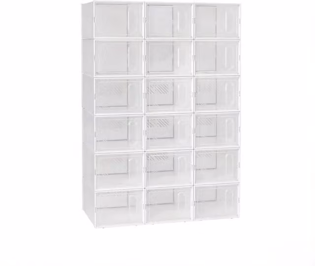 Scatole Trasparenti Impilabili per Scarpe in Plastica, Set da 18 pezzi, Dimensioni 25x18,5x35,5 cm