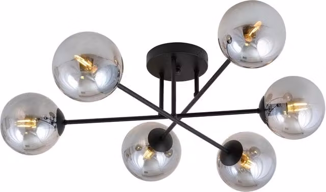 Plafoniera Moderna Hsi Wang Mu 6 Luci In Acciao Nero E Sfere In Vetro Fumè