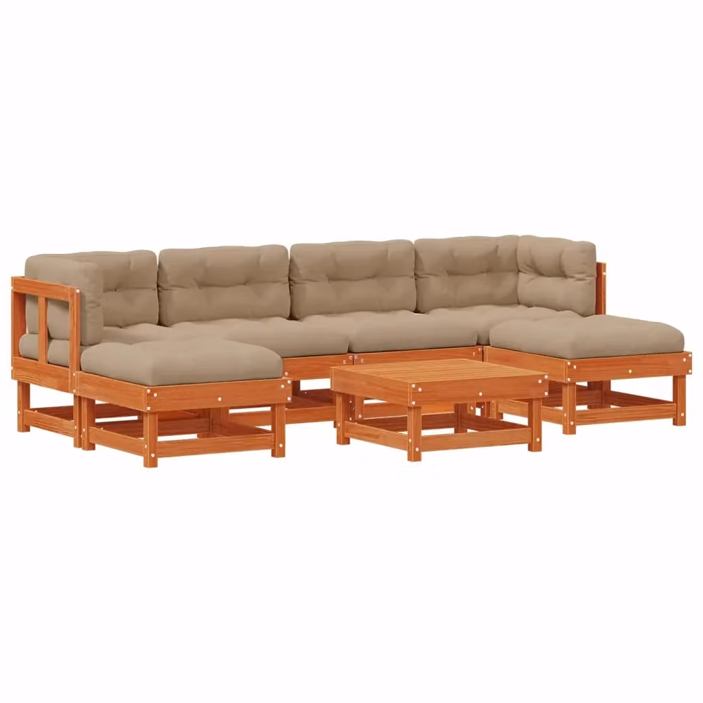 Set Lounge da Giardino vidaXL in Legno di Pino Cerato Marrone con 7 Pezzi e Cuscini – 2