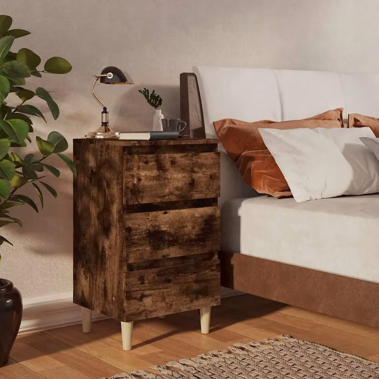 Comodino vidaXL in stile scandinavo con gambe in legno di eucalipto, colore marrone, L: 40 cm, P: 35 cm, H: 69 cm