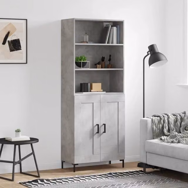 Credenza Buffet Design Mania Grigio Cemento in Legno e Metallo per Cucina e Soggiorno L: 69,5 cm, P: 34 cm, H: 180 cm