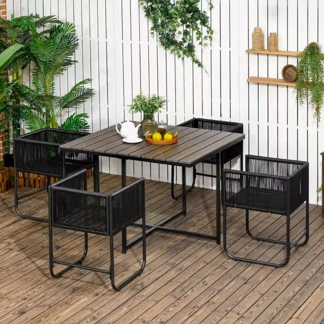 Set Mobili da Giardino Polyrattan 5 Pezzi con Tavolo, 4 Sedie e Tavolino ¨C MINIMAL ¨C Antracite