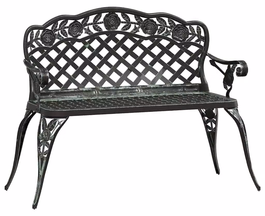 Panca da giardino, 108 cm, verde - Realizzata in alluminio pressofuso - Larghezza 108 cm - Gambe in ghisa - Adatta per esterni e terrazzi