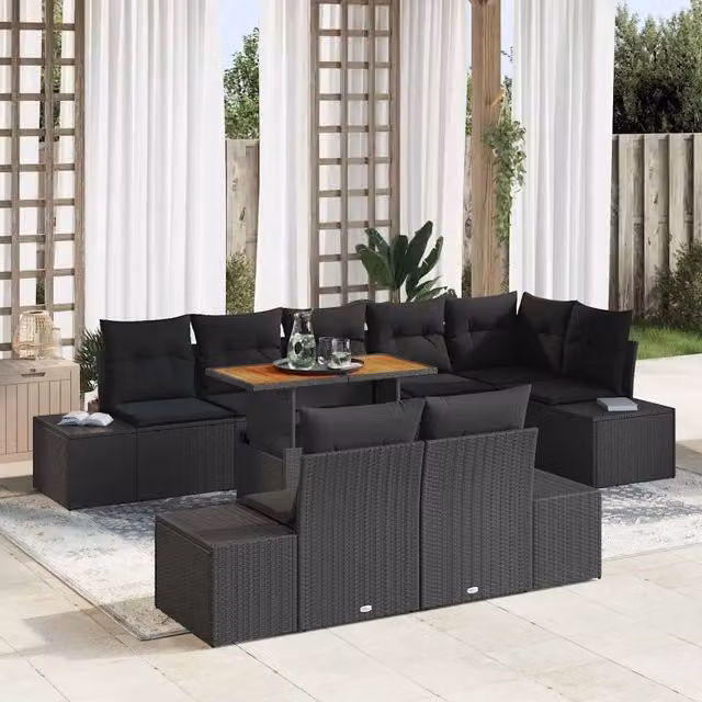Set Divano da Giardino 9 pz Nero Poly Rattan 3358718