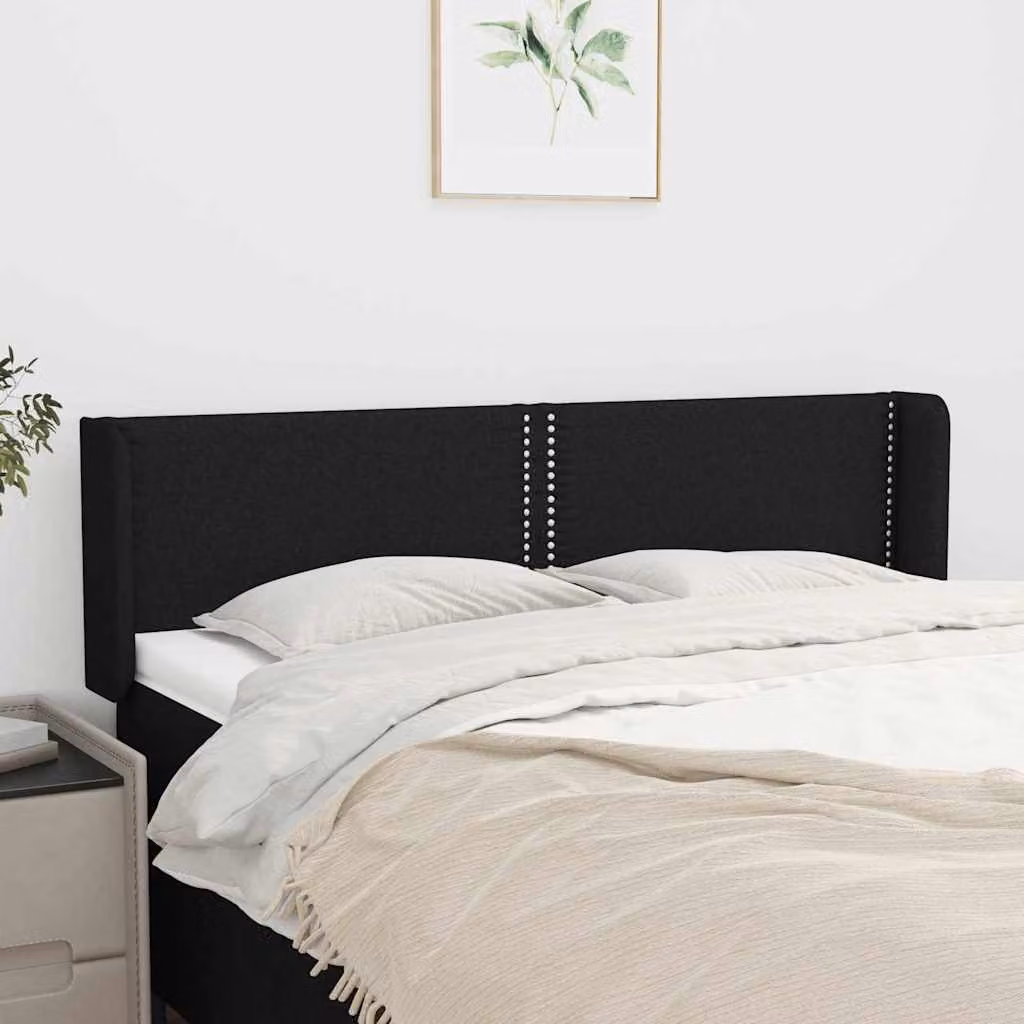 Testiera ad orecchio vidaXL in tessuto nero con struttura in legno L: 147 cm, P: 16 cm, H: 78-88 cm