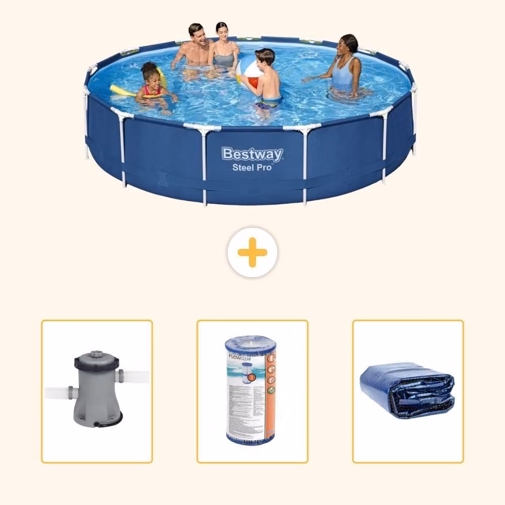 Bestway Steel Pro, piscina in acciaio, forma rotonda - 396x84 cm - 4 pezzi, modello S22313