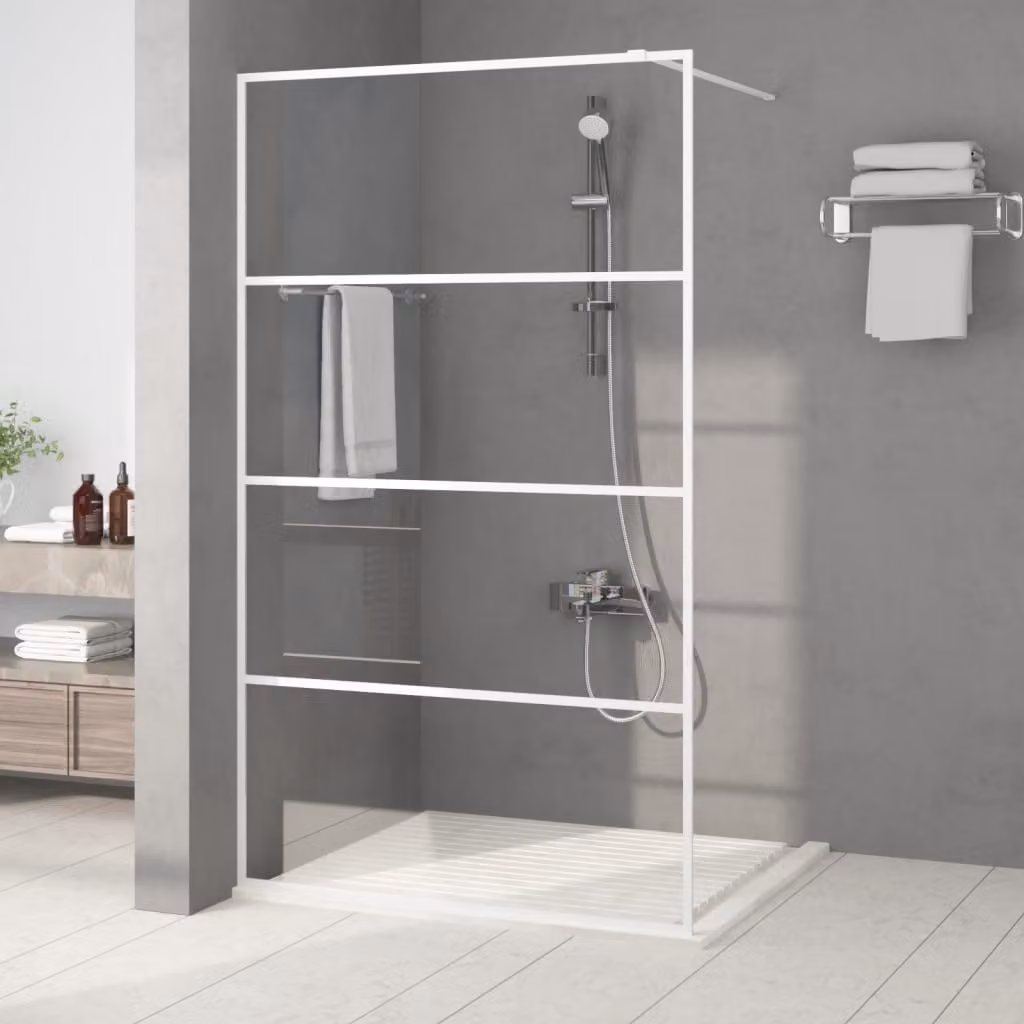 Parete Doccia Walk in vidaXL Bianca con Vetro Trasparente ESG, L: 115 cm, H: 195 cm – 1