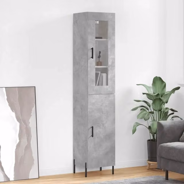 Credenza Buffet Design Mania Grigio con ante in vetro e ripiani interni per cucina e soggiorno L/P/H: 34,5 x 34 x 180 cm