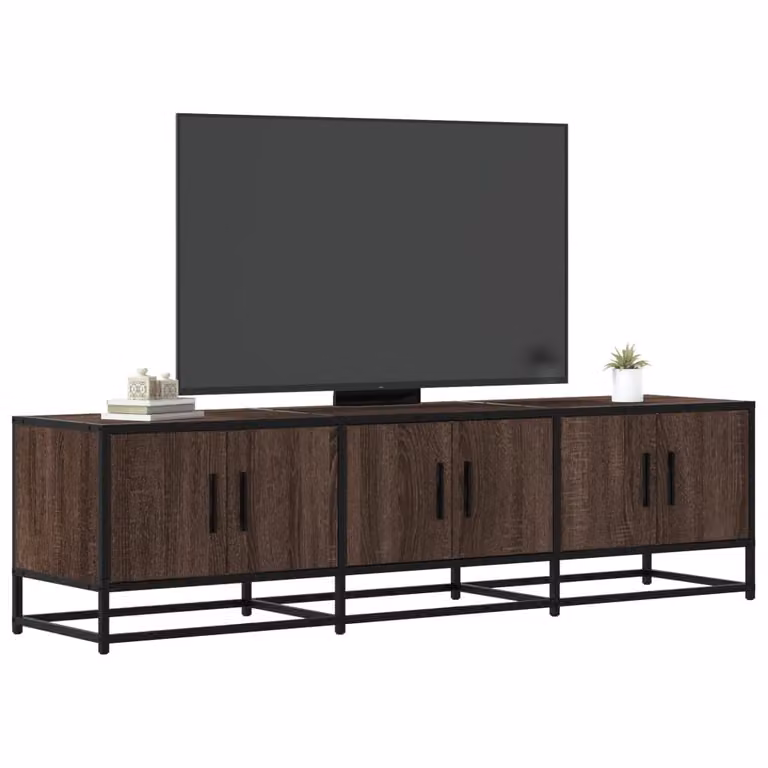 Mobile TV vidaXL in stile industriale marrone con ruote, realizzata in legno e metallo, L 150 cm x P 35 cm x H 41 cm