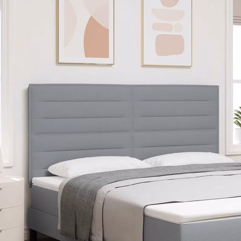 Testiera per letto moderna vidaXL in tessuto grigio con struttura in legno di pino, L: 180 cm, H: 70 cm, P: 10 cm