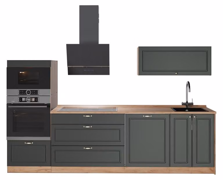 Cucina componibile Vicco Fame-Line Verde-oro rustico/Rovere dorato 280 cm, PL Rovere, Model 64691