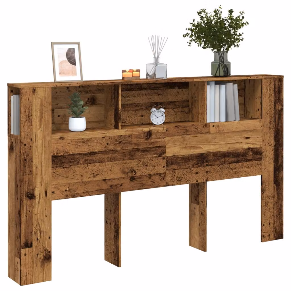 Testiera con contenitore vidaXL in legno antico marrone con ripiani integrati L 180 x P 18,5 x H 102,5 cm