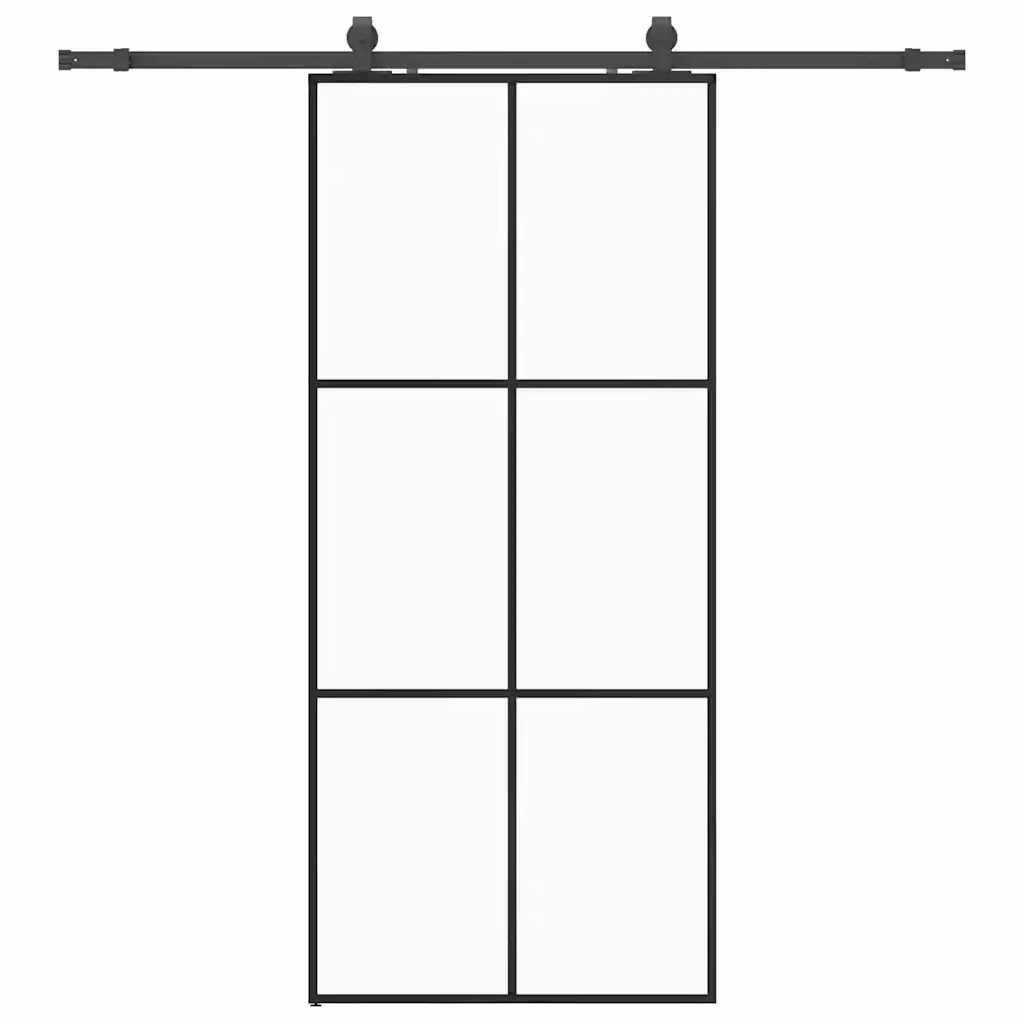Porta Scorrevole Moderna VIDAXL in Vetro Trasparente con Telaio in Alluminio e Ferramenta Nera L: 90 cm, H: 205 cm – 2