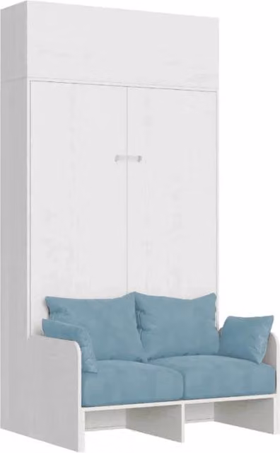 Letto Matrimoniale Francese A Scomparsa Kentaro con Divano e Pensile Bianco Frassino e Azzurro Giordanoshop