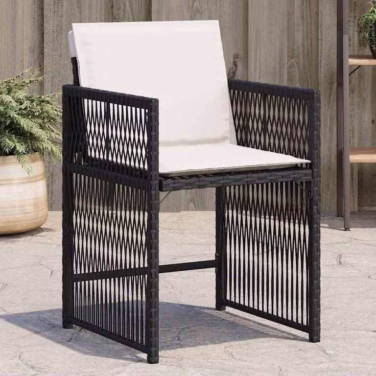 Set di 4 sedie da giardino vidaXL in polyrattan nere con cuscini e braccioli