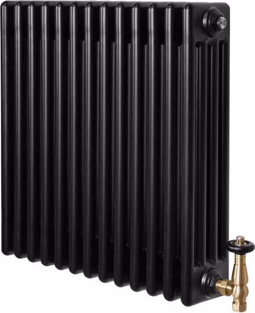 Radiatore Tradizionale 4 Colonne Orizzontale Nero & Valvole 600 x 605 mm