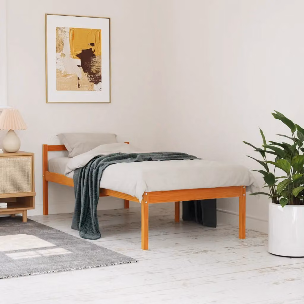 Letto per anziani vidaXL in legno massello di pino color marrone cera, dimensioni 90 x 200 cm