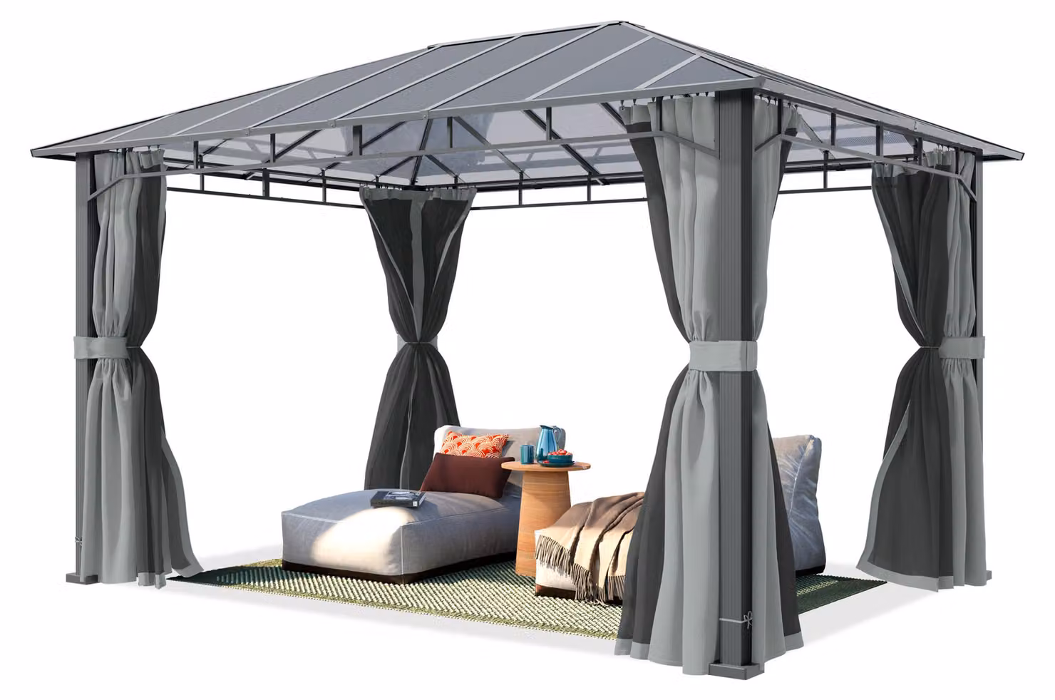 TOOLPORT Gazebo giardino 3x4 m, alluminio, tetto policarbonato ca. 8 mm, grigio - con pannelli laterali e zanzariere