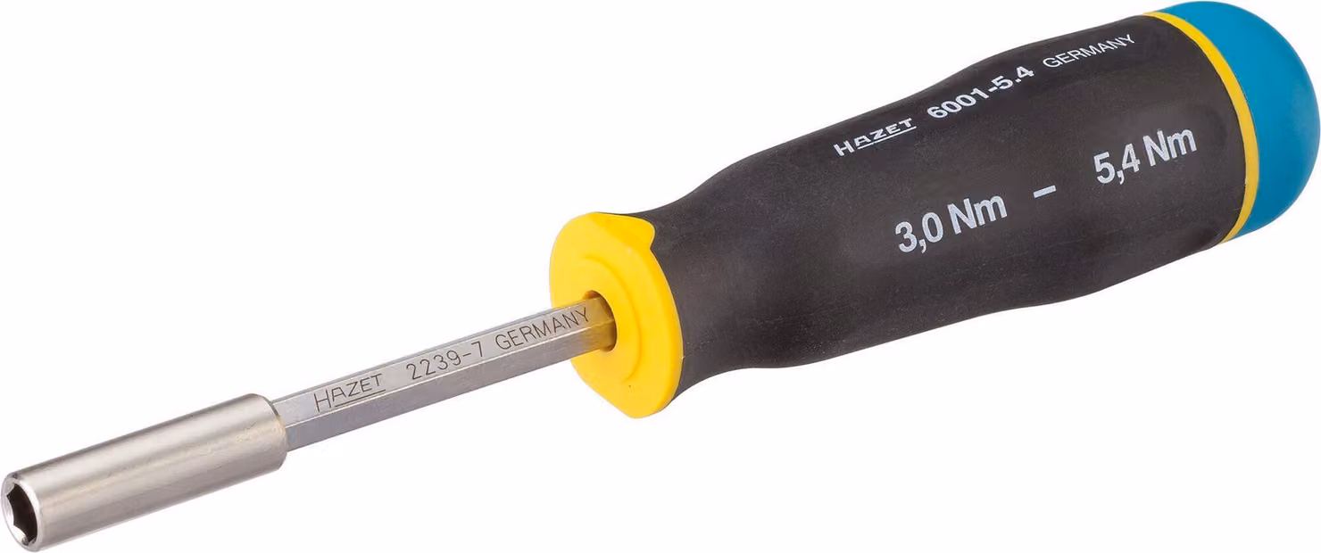 HAZET Cacciavite dinamometrico 6001-5,4/3 Nm min-max: 3 - 5,4 Nm Tolleranza: 6% Esagono cavo 6,3 (1/4 di pollice) Numero di utensili: 3