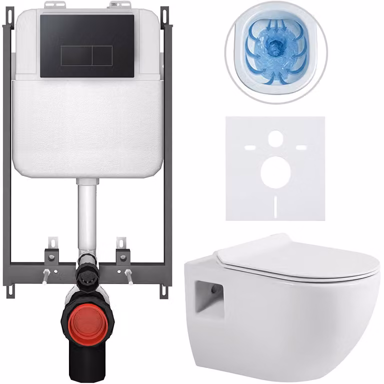 Set completo per WC a pavimento Dure - bianco lucido - pulsante Prime/Modulo, nero - da incasso - 51x35 cm