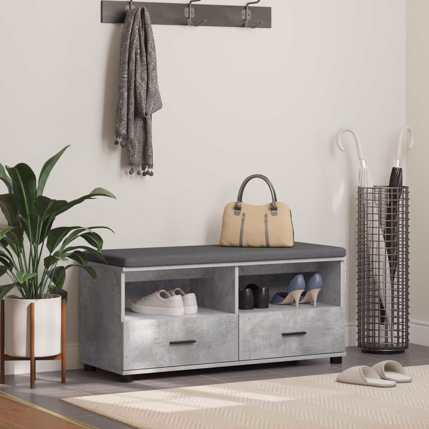 vidaXL Panca porta scarpe moderna per ingresso Grigio L: 100 cm, P: 38 cm, H: 46 cm