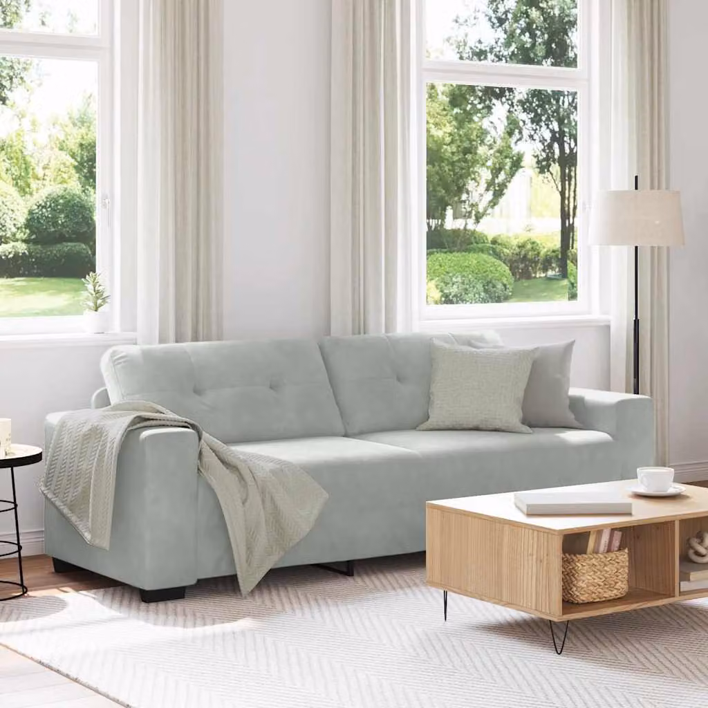 vidaXL Divano a 3 posti in Velluto Grigio Moderno L: 220 cm, P: 78 cm, H: 80 cm