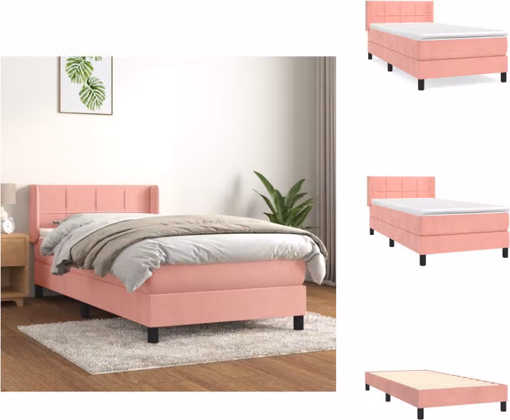 vidaXL Letto a molle con materasso rosa 100x200 cm in velluto - Letti & Reti