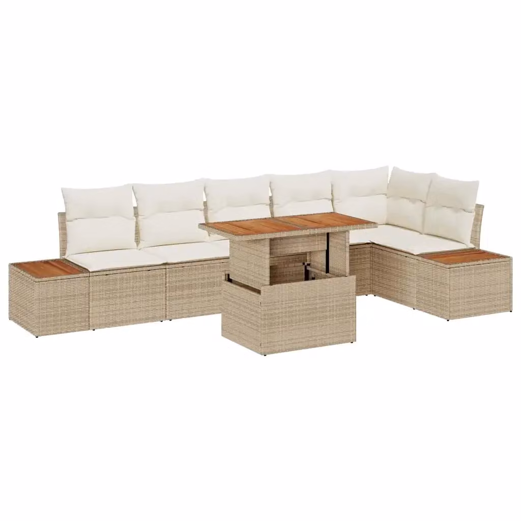 Set Divano da Giardino vidaXL 7 pz in Rattan e Metallo Beige – 2