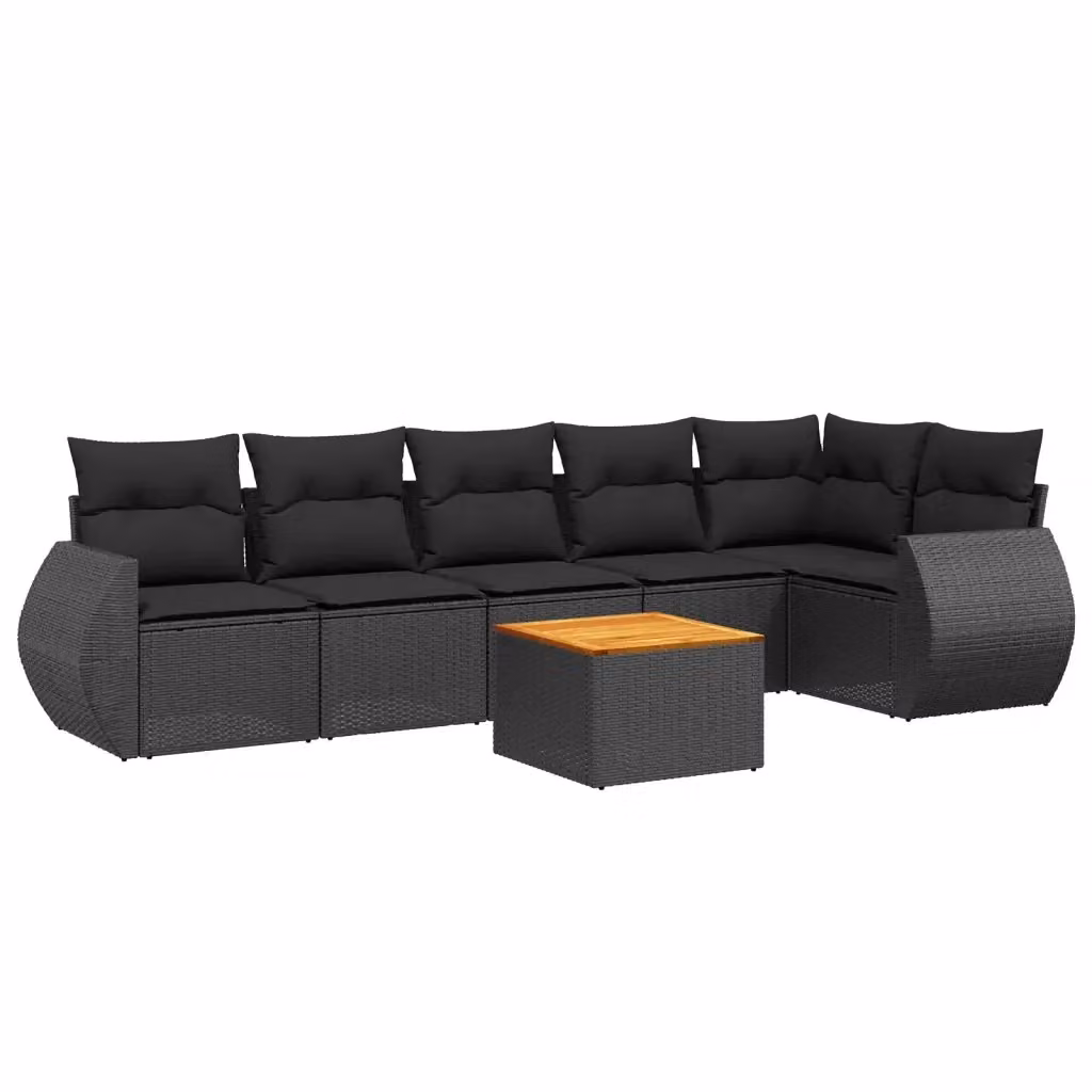 Set di Divani da Giardino a L vidaXL in Polyrattan Nero con 7 Cuscini e Tavolino da Esterno – 2