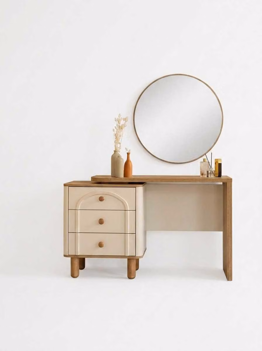 Set da trucco beige moderno composto da tavolino da trucco e sgabello
